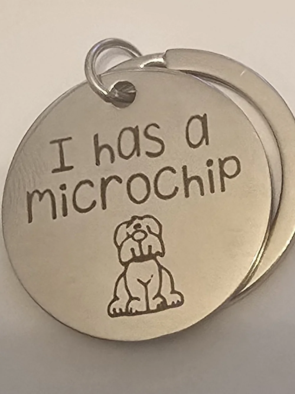 'I has a microchip' Engraved Pet ID Tag - Silver